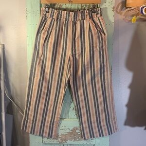 Women’s Knox Rose Linen Cotton Blend Elastic Waist Wide Leg Striped Pants SZ L